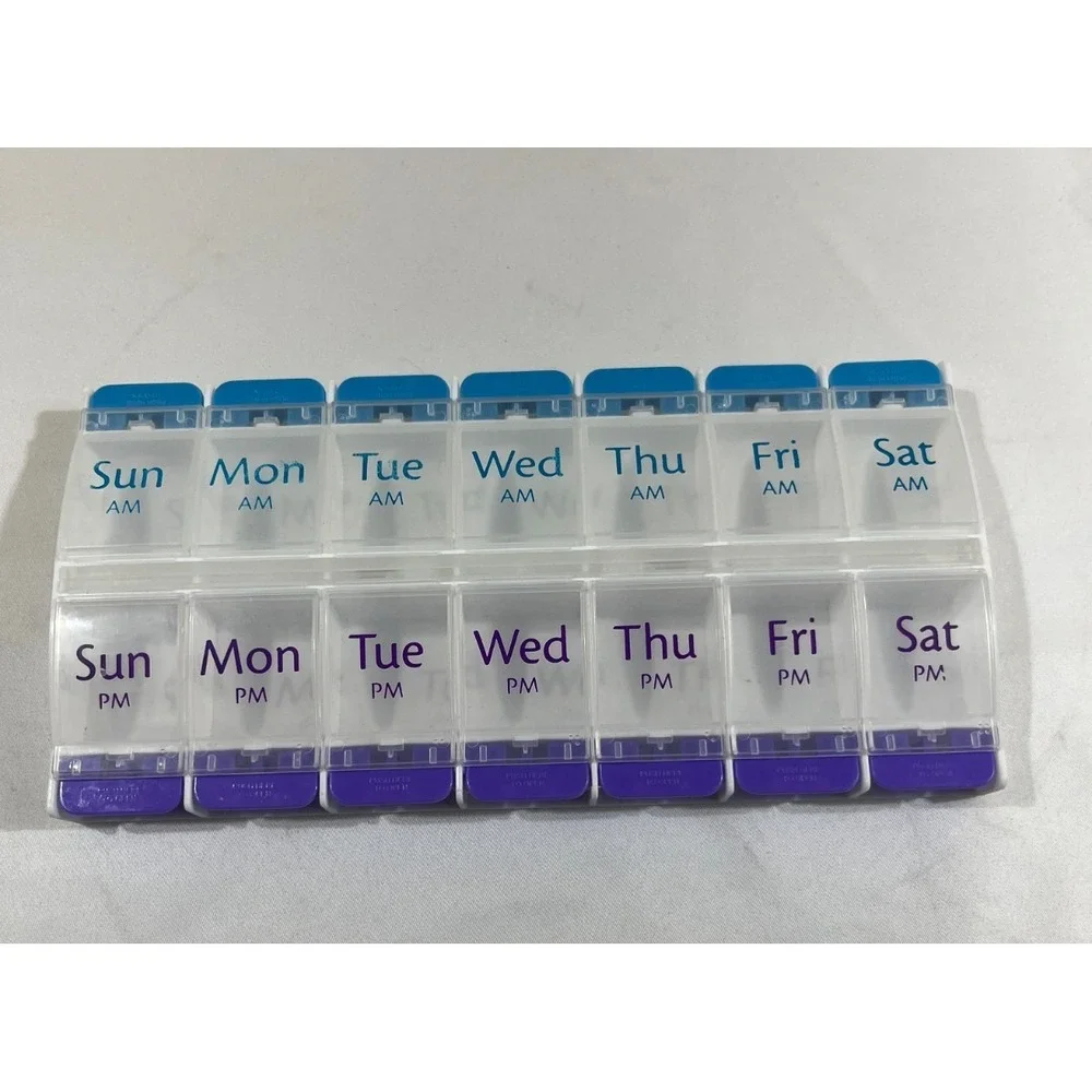 7 Day AM PM Weekly Pill Organizer Large Push Button Medicine Box Case 2 /Day